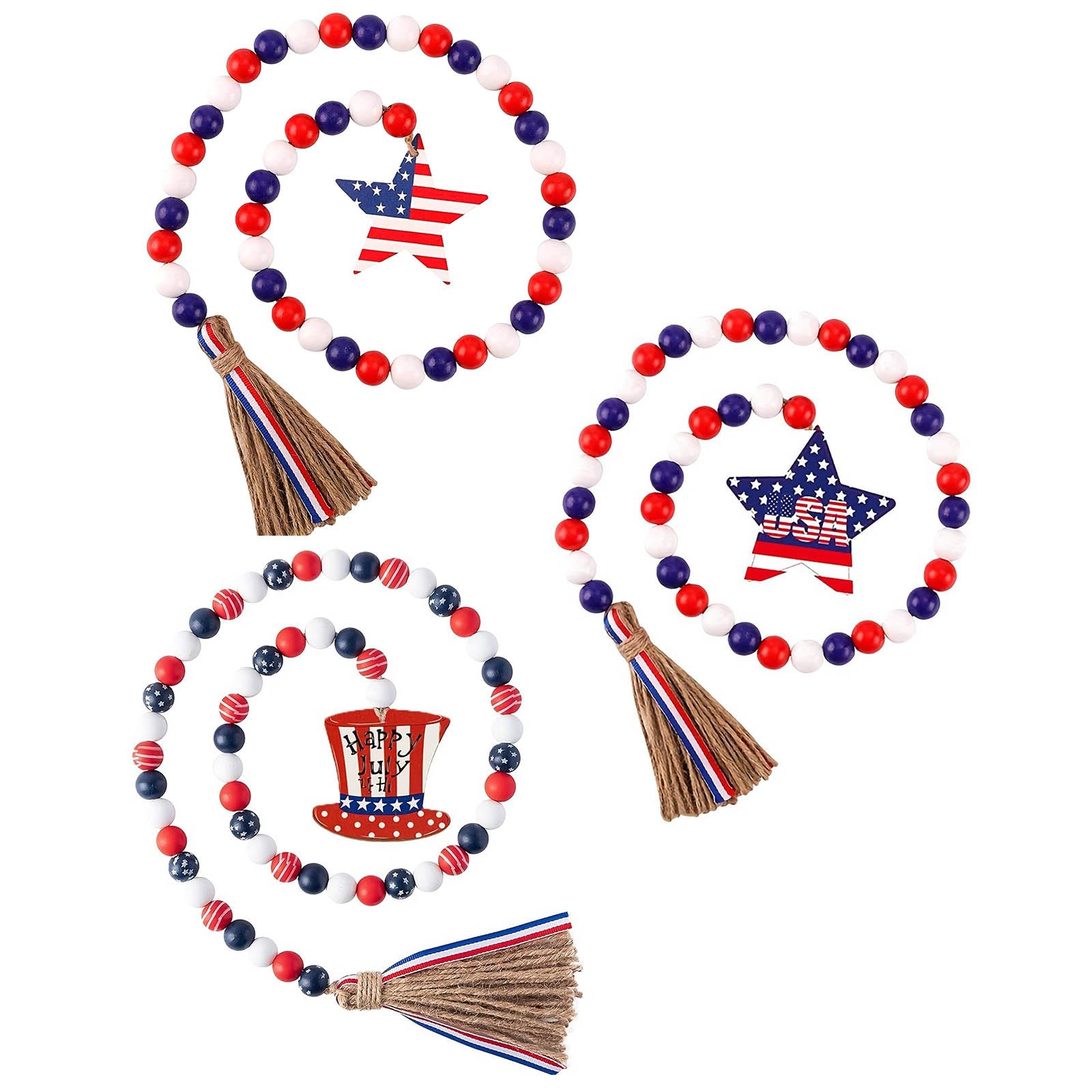 Xinsheinelry Wood Bead String Multicolors Tassels Independence Day Tassels Wreath Decorating for Various Use Share