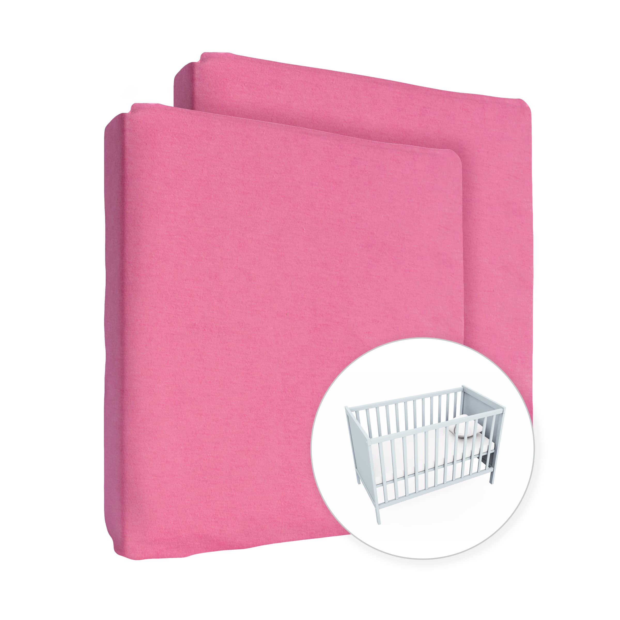 2X Jersey 100% Cotton Fitted Sheet for 140 x 70 cm Toddler Baby Cot Bed Mattress (Pink)