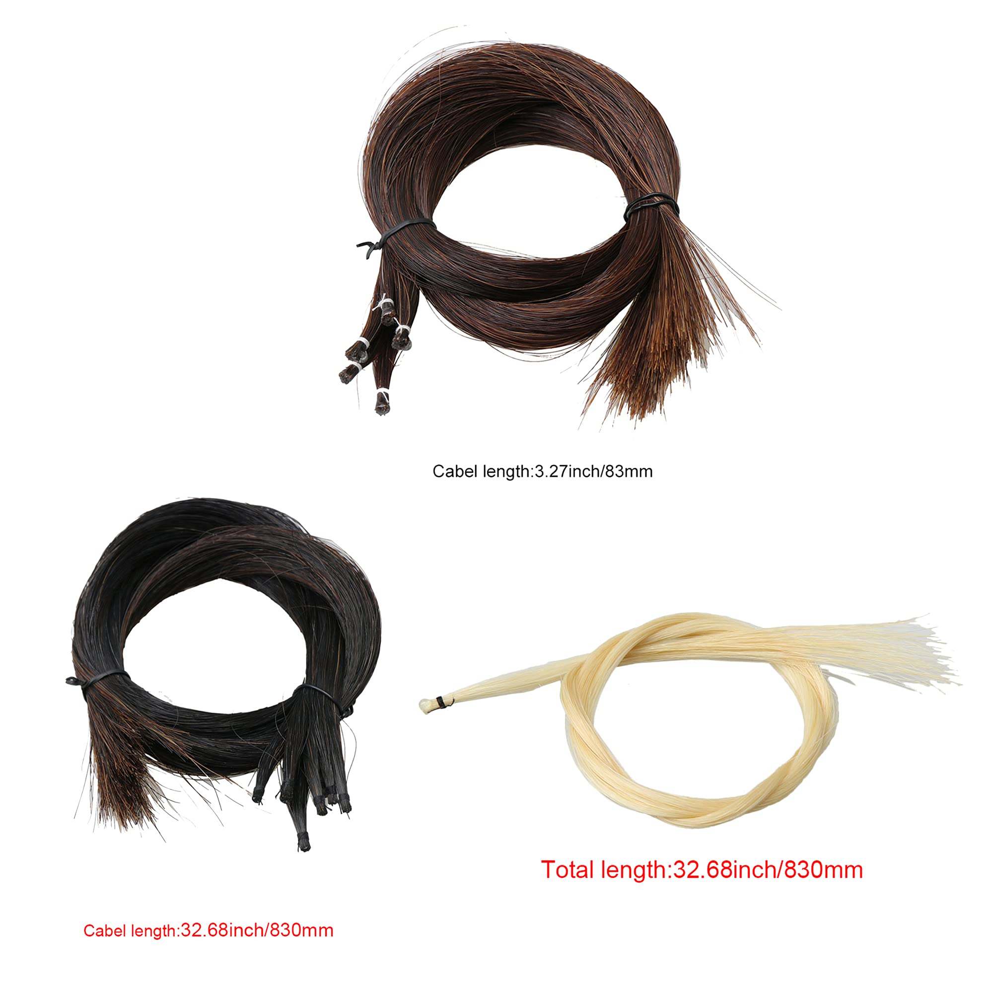 Trois garanties crin de crin de cheveux d'arc de violon de pour le remplacement d'arc de violon 83 cm