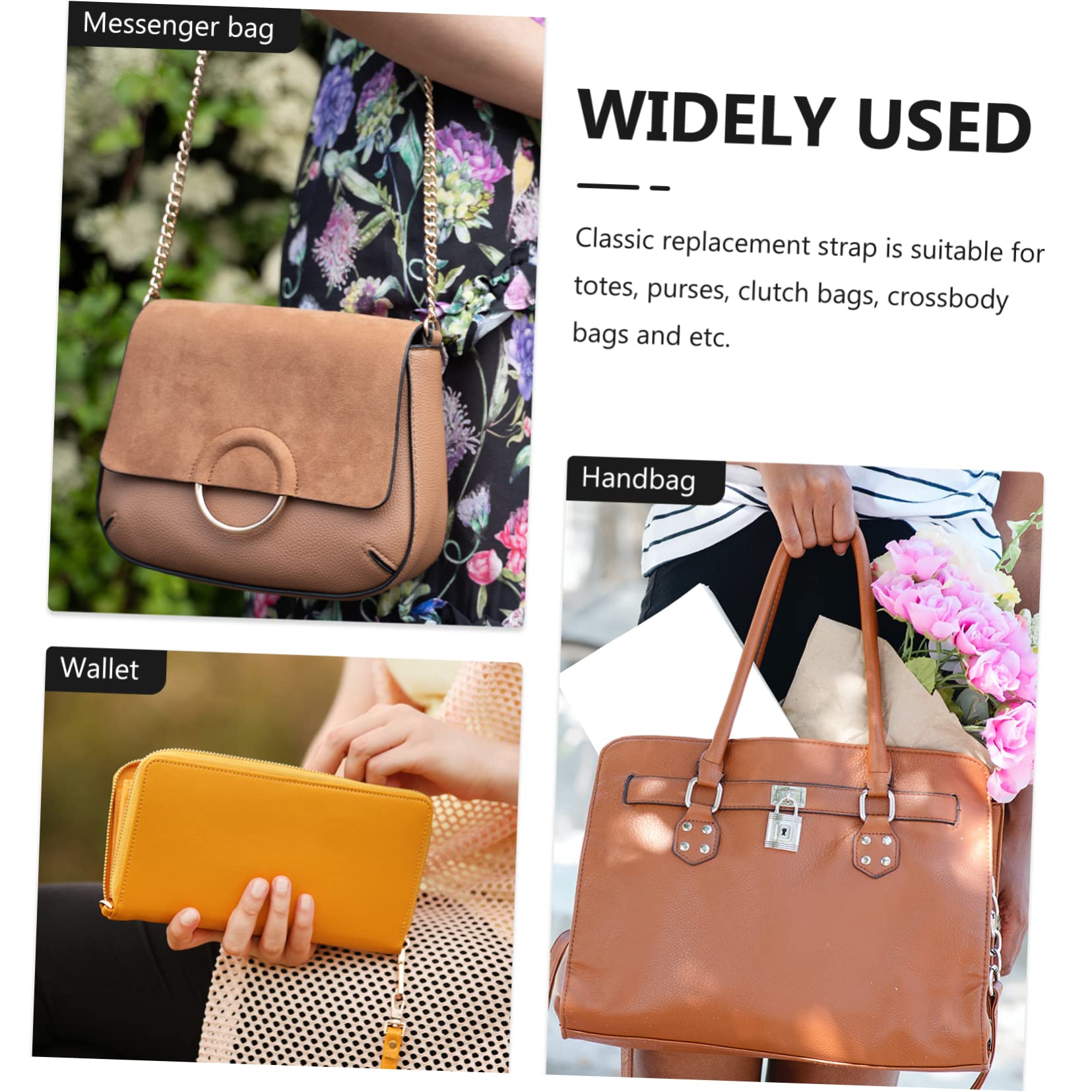 NUOBESTY 4 Stück Verstellbare PU Leder Schulterriemen für Taschen Ersatzgurt mit Doppelverschluss Geeignet für Handtaschen und Umhängetaschen Klassisches Design Schwarz