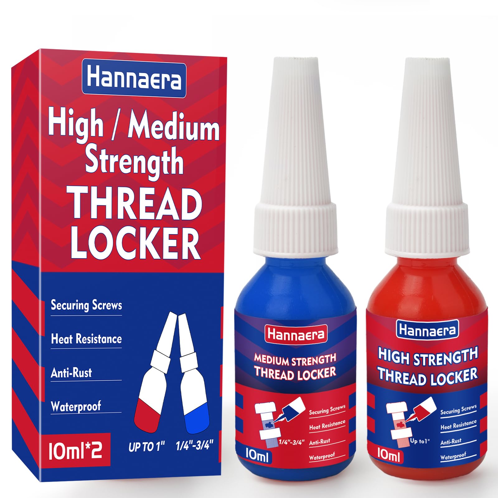 Thread Lock Blue and Red, Threadlocker Medium and High Strength Threadlock, Lock & Seal Nuts, Bolts, Fasteners and Metals