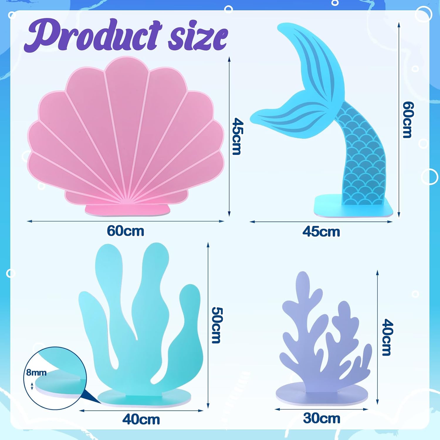 Yousoontic 4 Pcs Large Mermaid Birthday Party Decorations Under The Sea Baby Shower Cutout Sea Corals Stand up Cardboard Prop Photo Booth Entrance Decor for Birthday Baby Shower Wedding Party(Fresh)