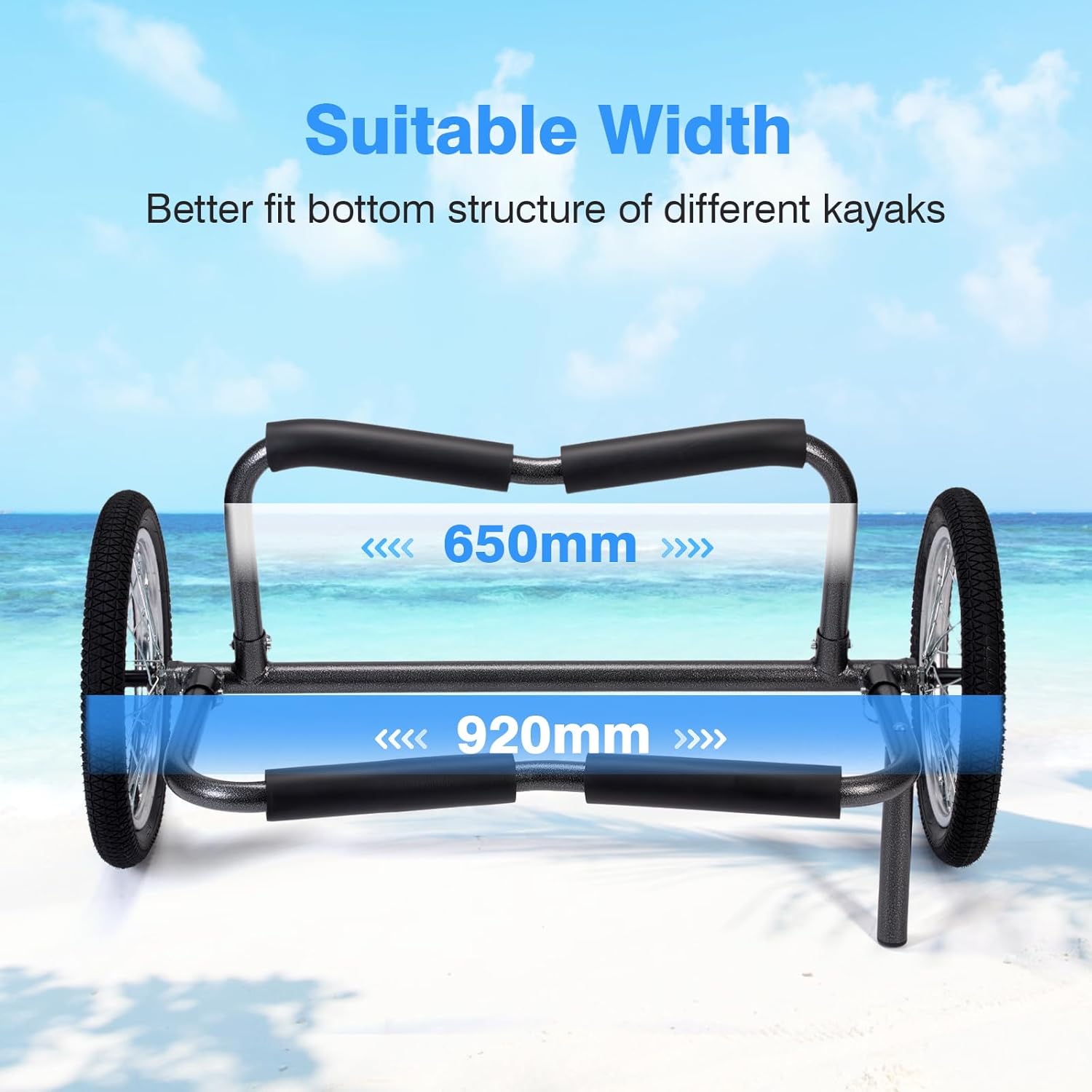 Kayak Beach Cart, SUP Cart,Width Adjustable Universal Canoe Dolly Heavy Duty Kayak Trolley with 16" Wheels, Sturdy 300 LBS Weight Capacity