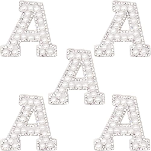 Miniatura 7 de Winrase Parche de letras A-Z para planchar con diamantes de imitación brillantes de perlas del alfabeto inglés, parche de costura para vestido de
