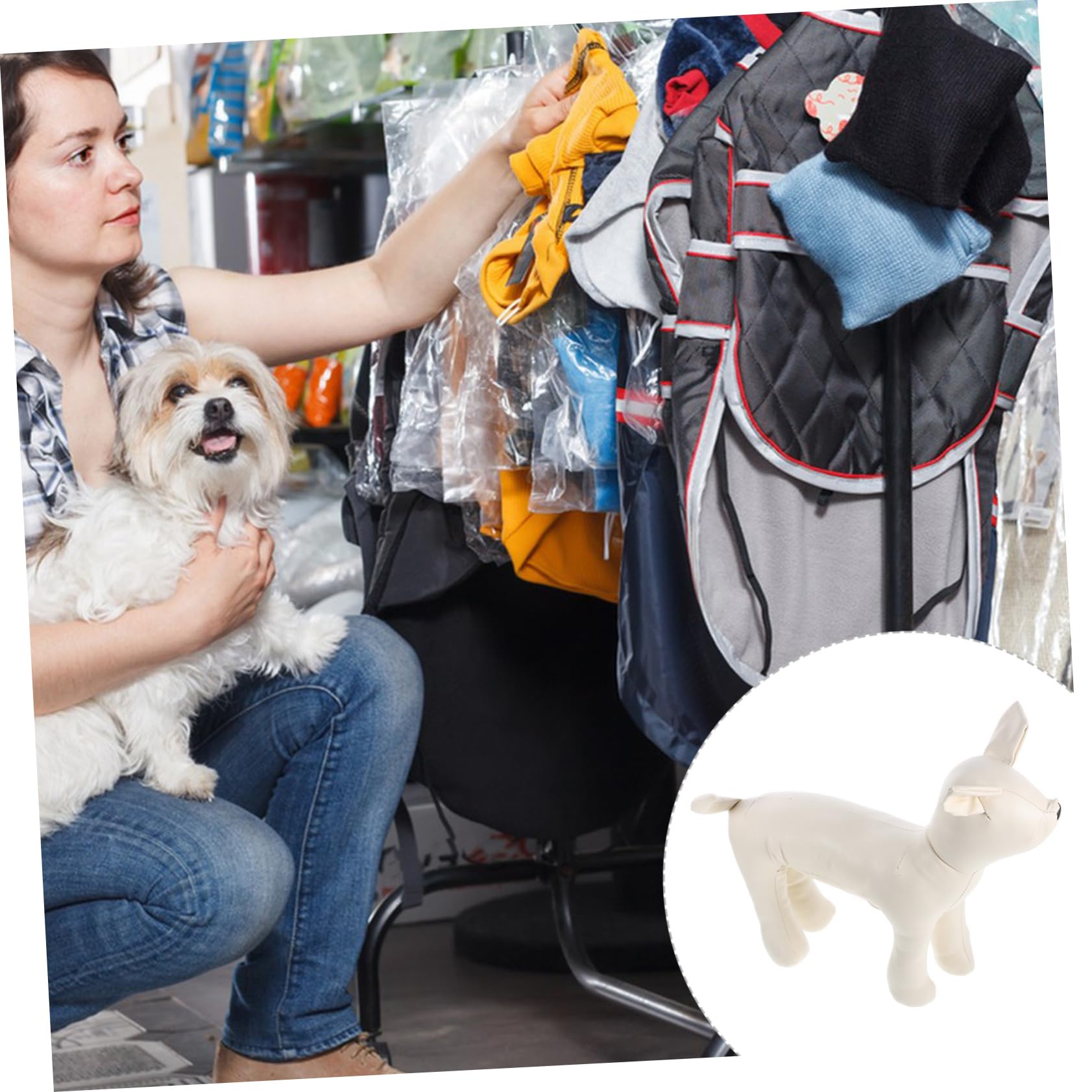 Cabilock Stehende Hunde Schaufensterpuppe zur Präsentation von Hundebekleidung aus Leder und Baumwolle Größe S Weiße Sitzende Hunde Schaufensterpuppe für Tiergeschäfte und Hundezubehör
