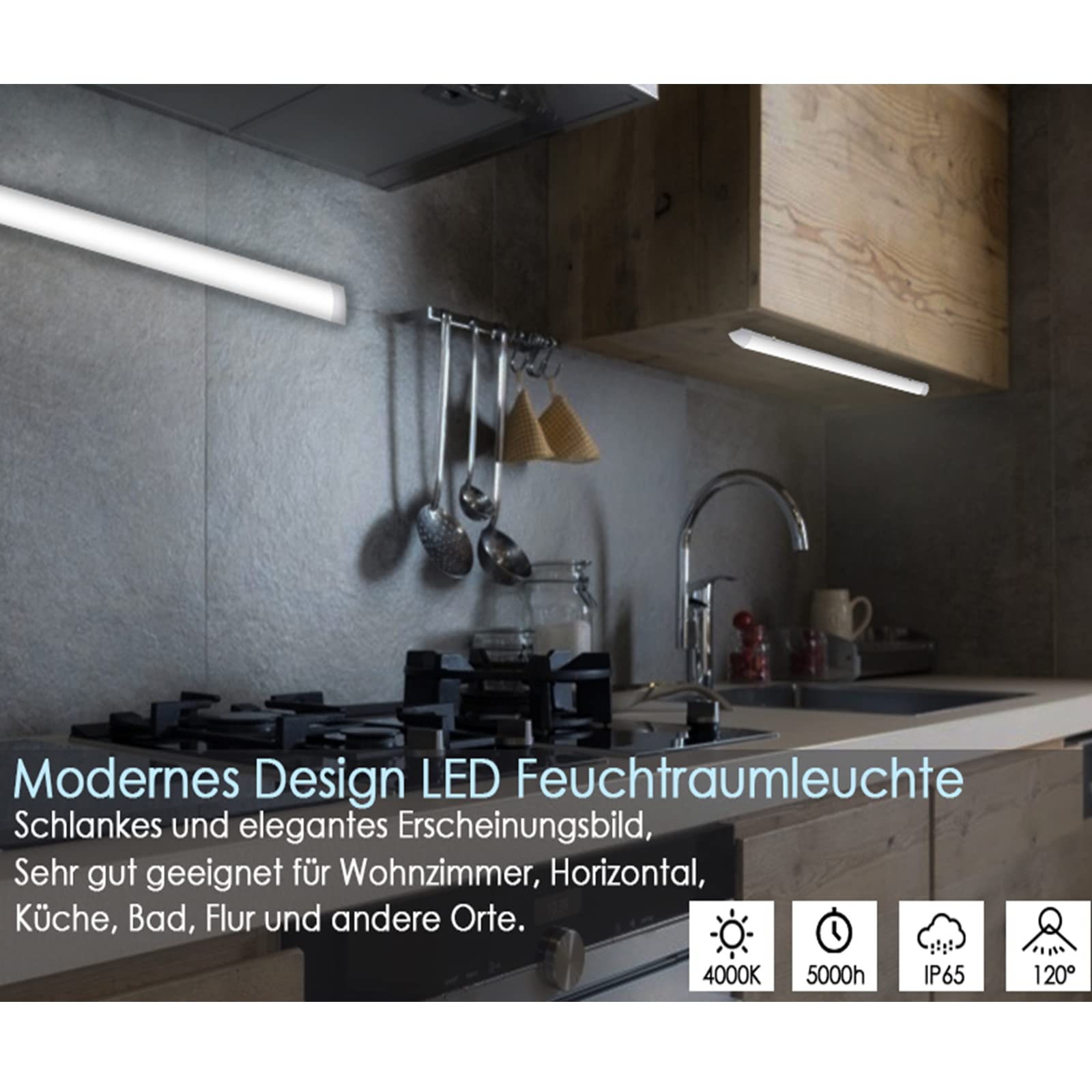 Ikodm LED Tuba 150 cm Ultraslim Interconnectable 48W, wodoodporna oprawa 3600LM, lampa sufitowa LED IP65, lampa warsztatowa, świetlówka do garażu, magazynu, biura, 4000K, zestaw 4 szt