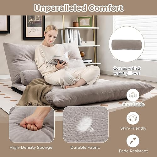 Miniatura 5 de SPORFIT BETTARY Sofá cama de suelo, sofá cama convertible con respaldo ajustable y reposacabezas, colchón plegable, tumbona de invitados para