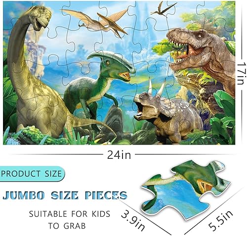 Miniatura 2 de Rompecabezas de dinosaurio para niños de 3 a 5 años, 4 a 8 años, rompecabezas de piso jumbo de 35 piezas para niños y niñas, caja de regalo de