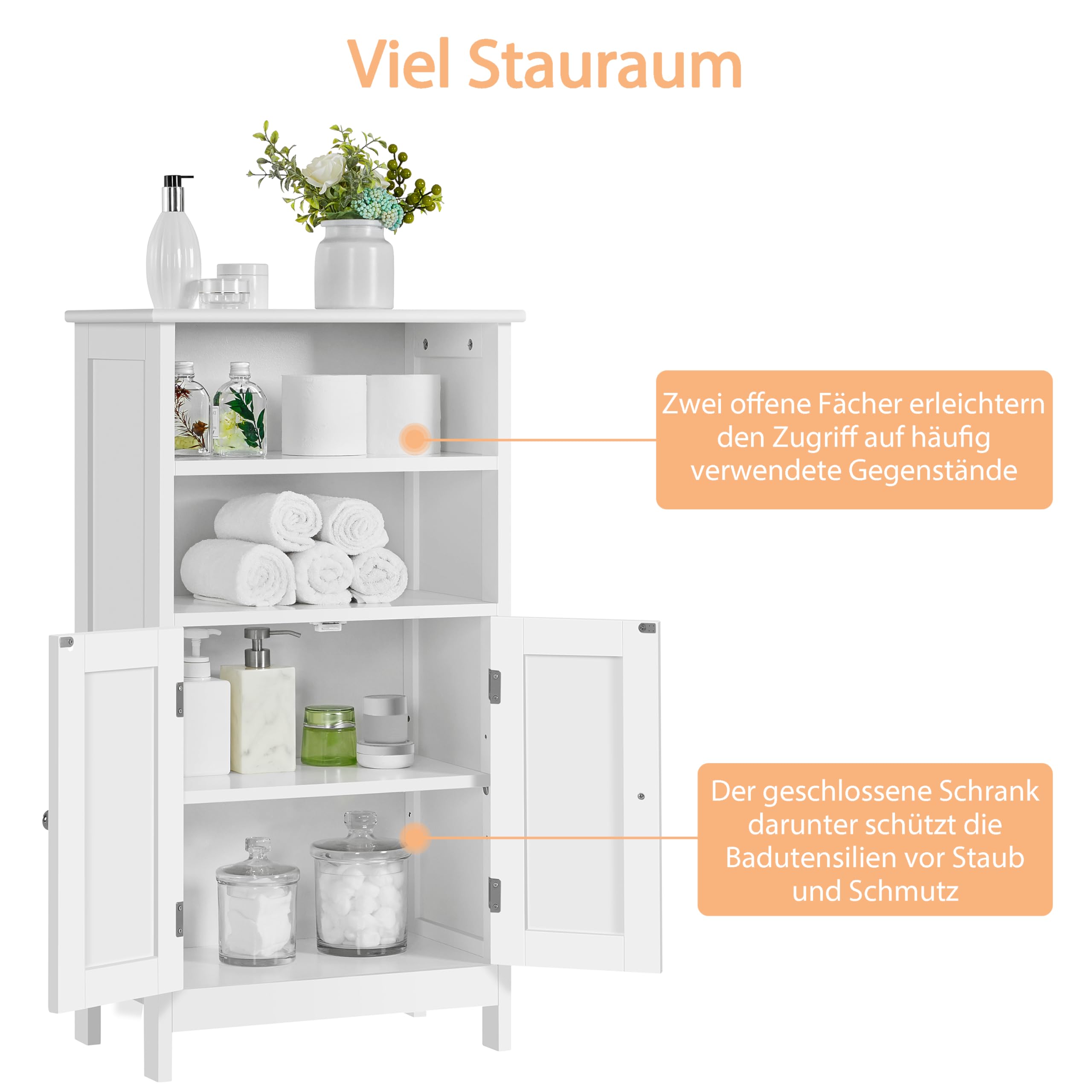 Yaheetech Badschrank Küchenschrank mit Doppeltür & Einstellbarem Regal Badkommode Sideboard Badezimmer/Wohnzimmer/Flur Weiß 50 * 30 * 92.5cm