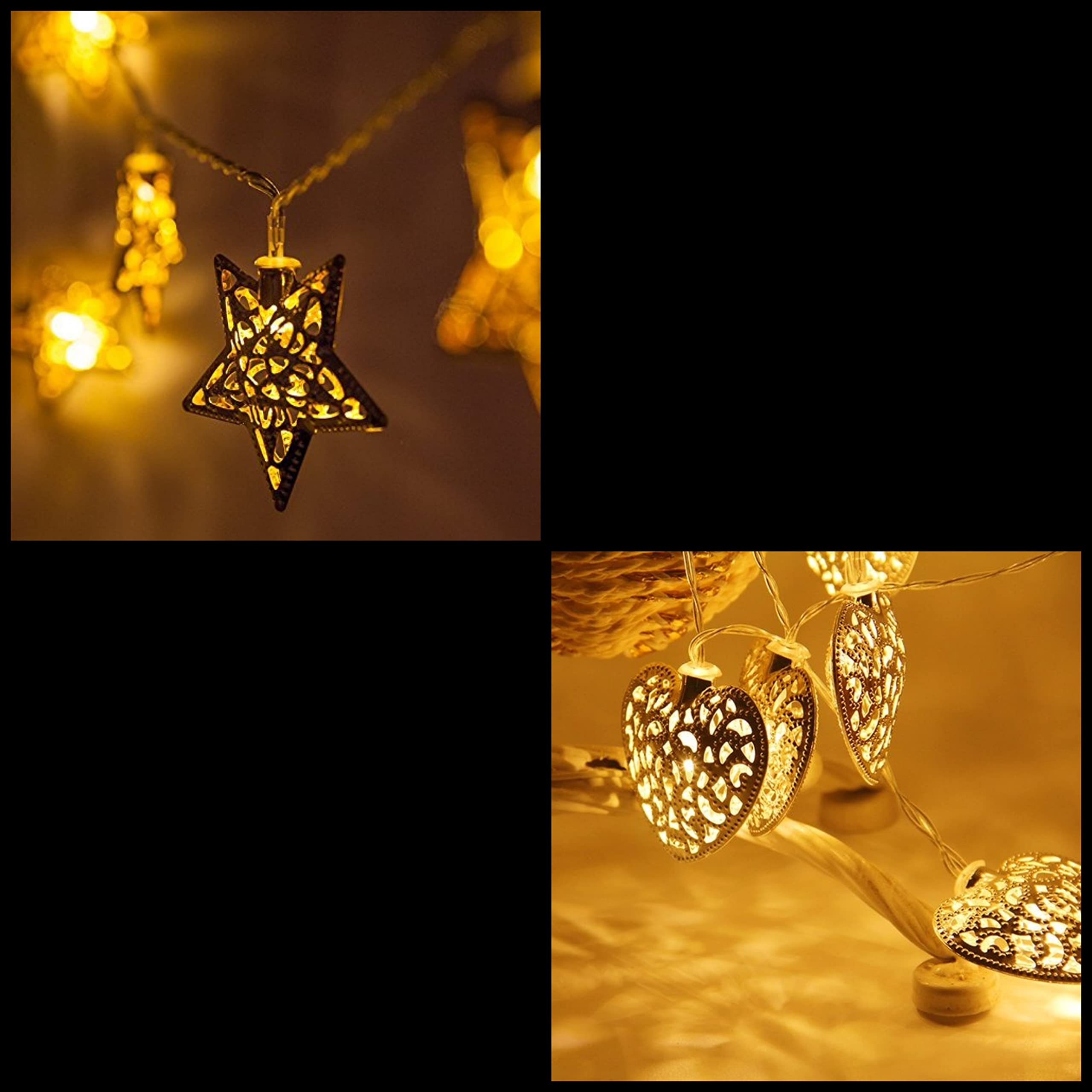 GLOWTRONIX Tanya Bella an Amazing Combos of (Metal Star Shaped+Metal Heart Shape) Serial String 16 LED Light for Decoration Lighting (3 Meter, Warm White)�