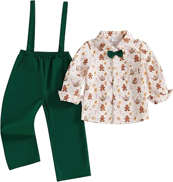 Toddler Baby Boy Christmas Outfit Shirt Overall Pants Set With Hat