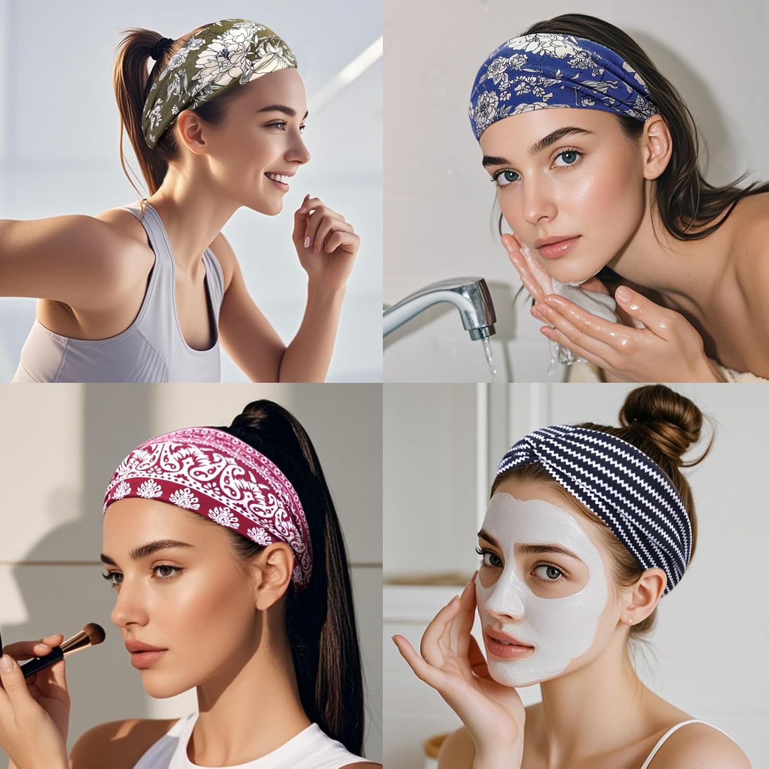 6 Pack Boho Headbands for Women, Stretchy Non Slip Cloth Headbands with Twisted Knot, Cute Hair Bands for Workout, Yoga, Fashion, Floral Print Hair Accessories for Women's image 2