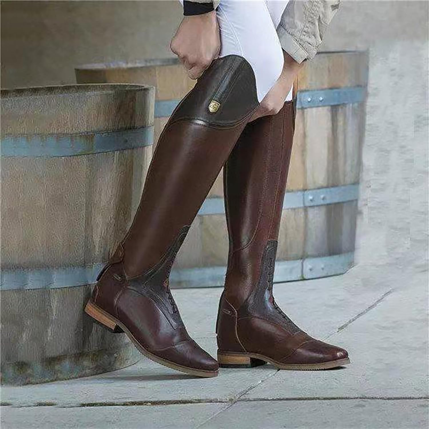 Botas Altas De Otoño Ecuestres (34-48), Resistentes Al Desgaste + Cremallera Trasera, Unisex/Antideslizantes, Hasta La Rodilla/Tacón Medio (3-5 Cm), Para Primavera/Otoño,39,Black