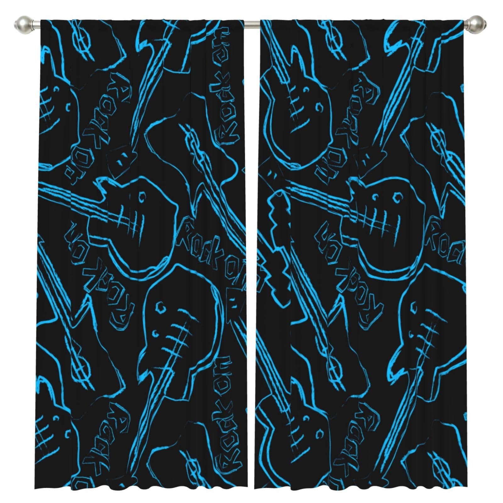 InOmak Rock Guitars, 2 Panels Window Curtains 52 x 84 Inch Blackout Curtains for Living Room Bedroom