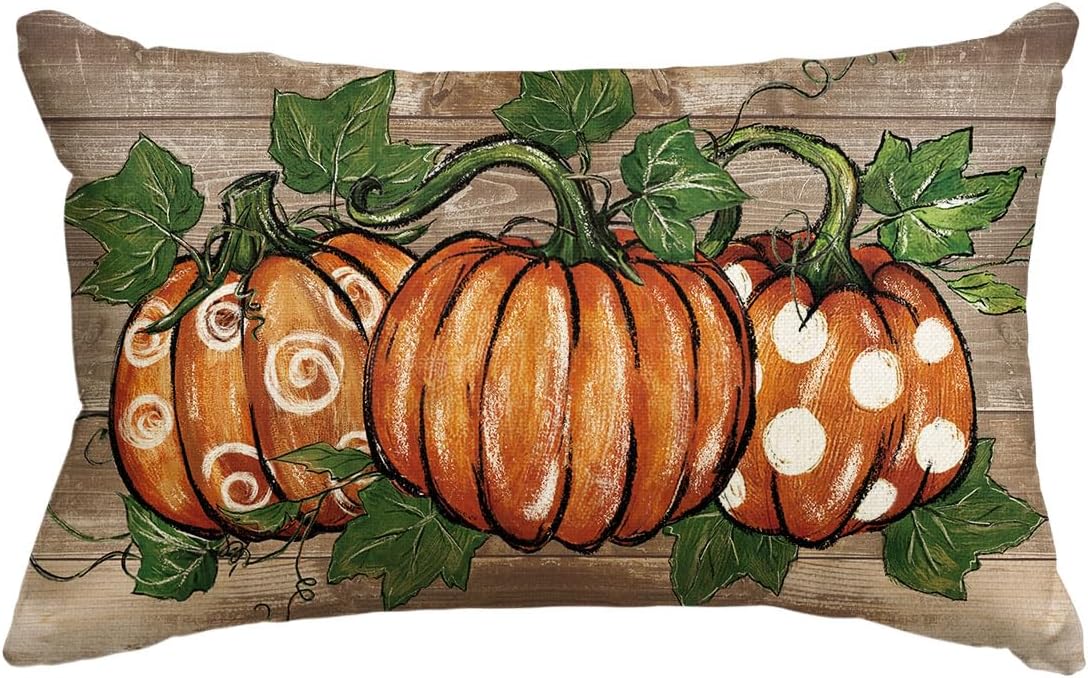 AVOIN Colorlife Fall Black And White Buffalo Plaid Check Pumpkin Thank