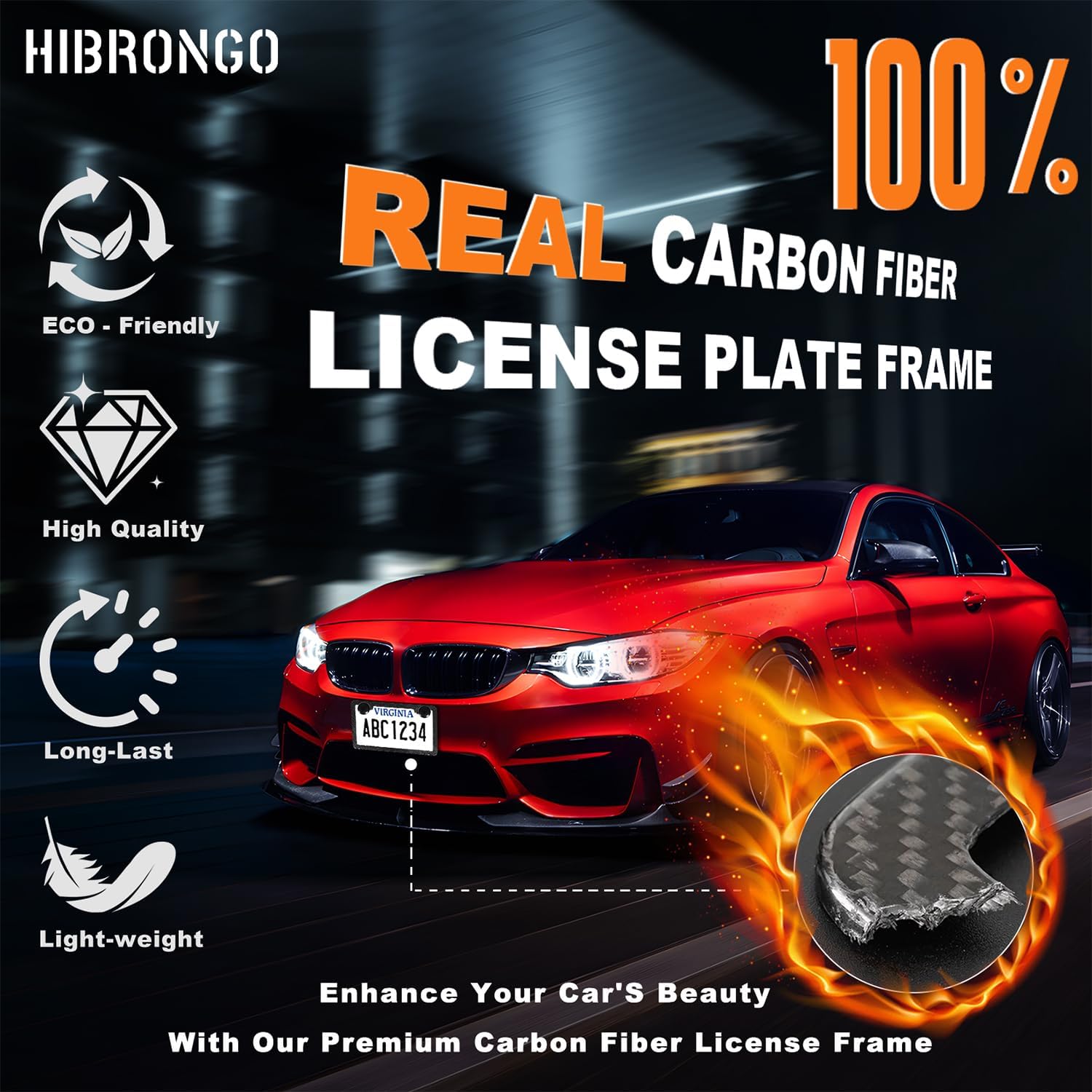 Real Carbon Fiber License Plate Frame Handcrafted 100% Full Carbon License Plate Frame Black 6″×12″ License Plate Holder Car Tag Frame with Anti Theft Screw Hardware - 1 Pack 2 Hole Slim Edge - Image 2
