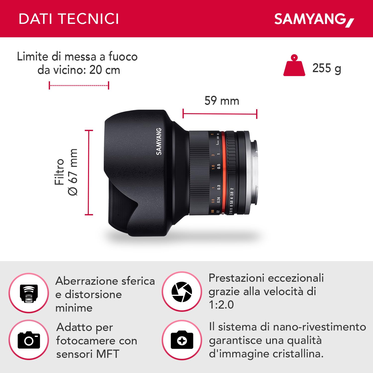 Obiettivo Samyang 12mm F2 NCS CS Micro 4/3 nero