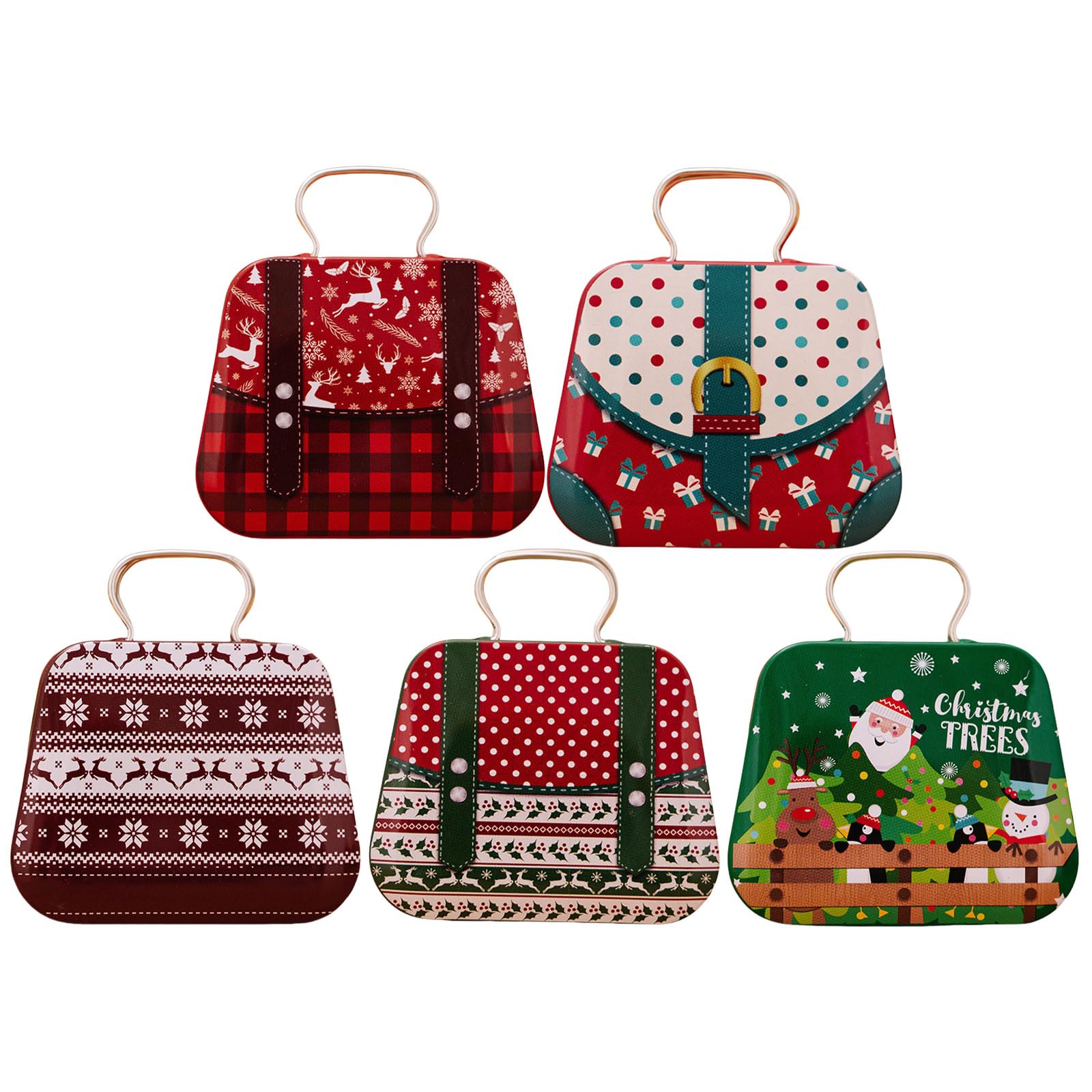 Hsioluted Holiday Themed Metal Carry Case Christmas Theme Tin Carry Holder for Gifts and Trinket with Handle Christmas Tin Holder
