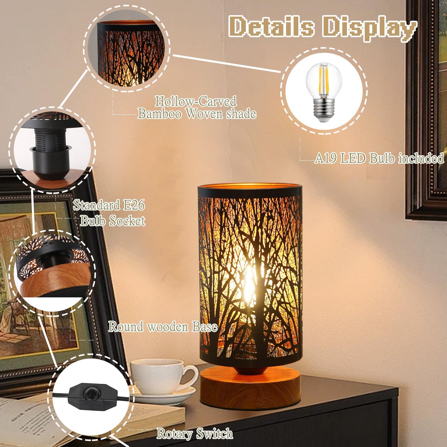 Rustic Table Lamps for Bedroom Set of 2 -Small Black Farmhouse Industrial Metal bedside Lamps ,Stepless Dimmable Nightstand Lamps for Living Room End Desk Side Kids Lamp for Reading Home decorative