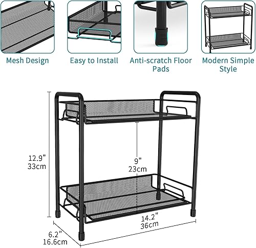 Miniatura 2 de Organizador de estación de café para encimera, organizador de barra de café, estantes de accesorios para encimera de cocina de 2 niveles (negro)