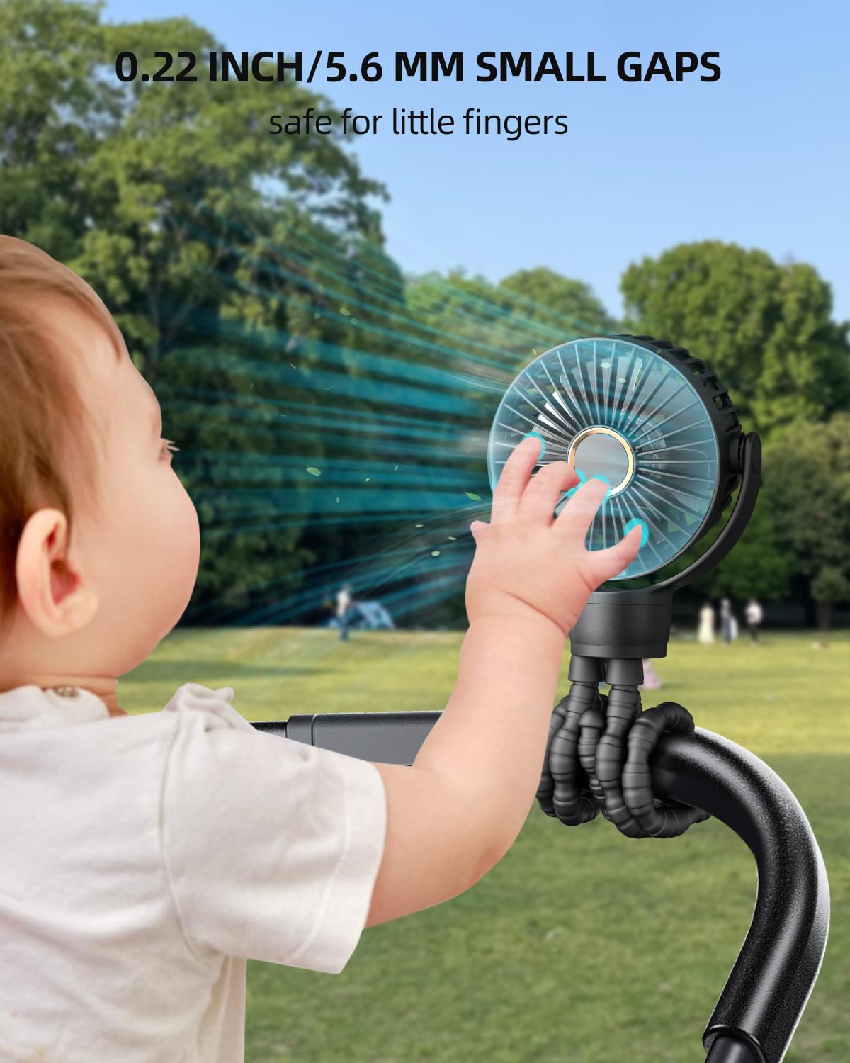 KIDEE Portable Pram Fan, Small Rechargeable Clip On Fan with Digital Display, 2000mAh, 3 Speeds 360° Rotate Mini Cooling Fan for Stroller, Buggy, Car Seat, Crib & Travel — view 5