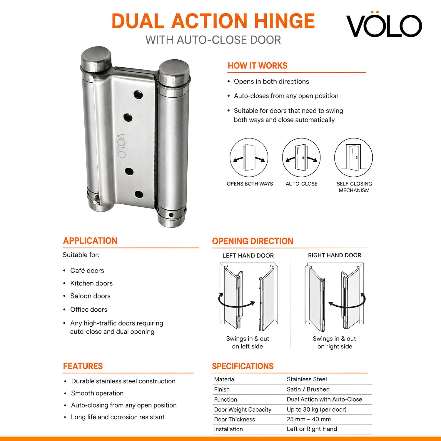 VOLO Self-Closing Door Hinges - 2 Pack -5 VOLO Self-Closing Door Hinges - 2 Pack -5