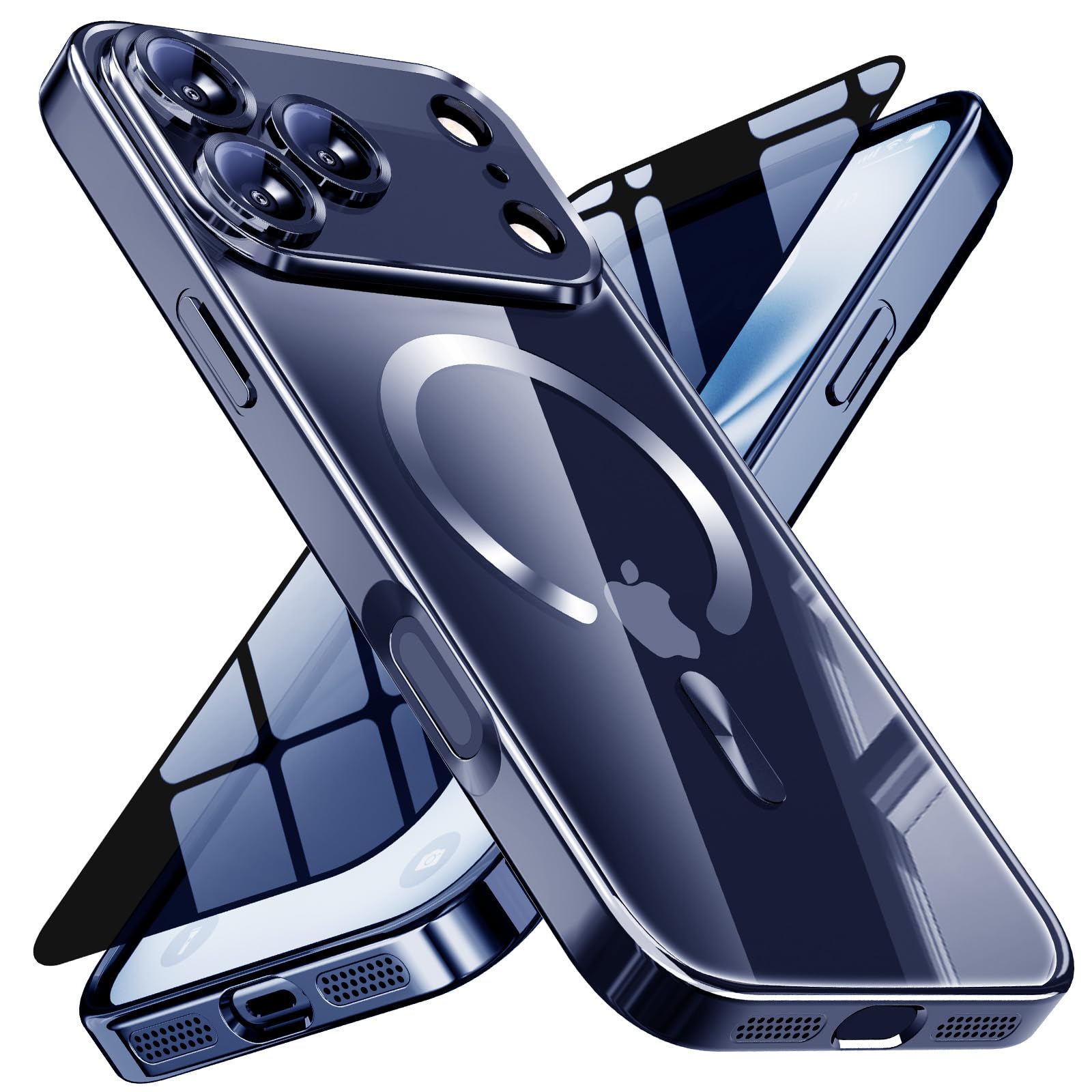 Magnetic for iPhone 17 Pro Case with Privacy Screen Protector &amp; Full Camera Cover,[Non-Yellowing] Shockproof Clear Phone Case Compatible with MagSafe Women Girls for iPhone 17 Pro,Blue