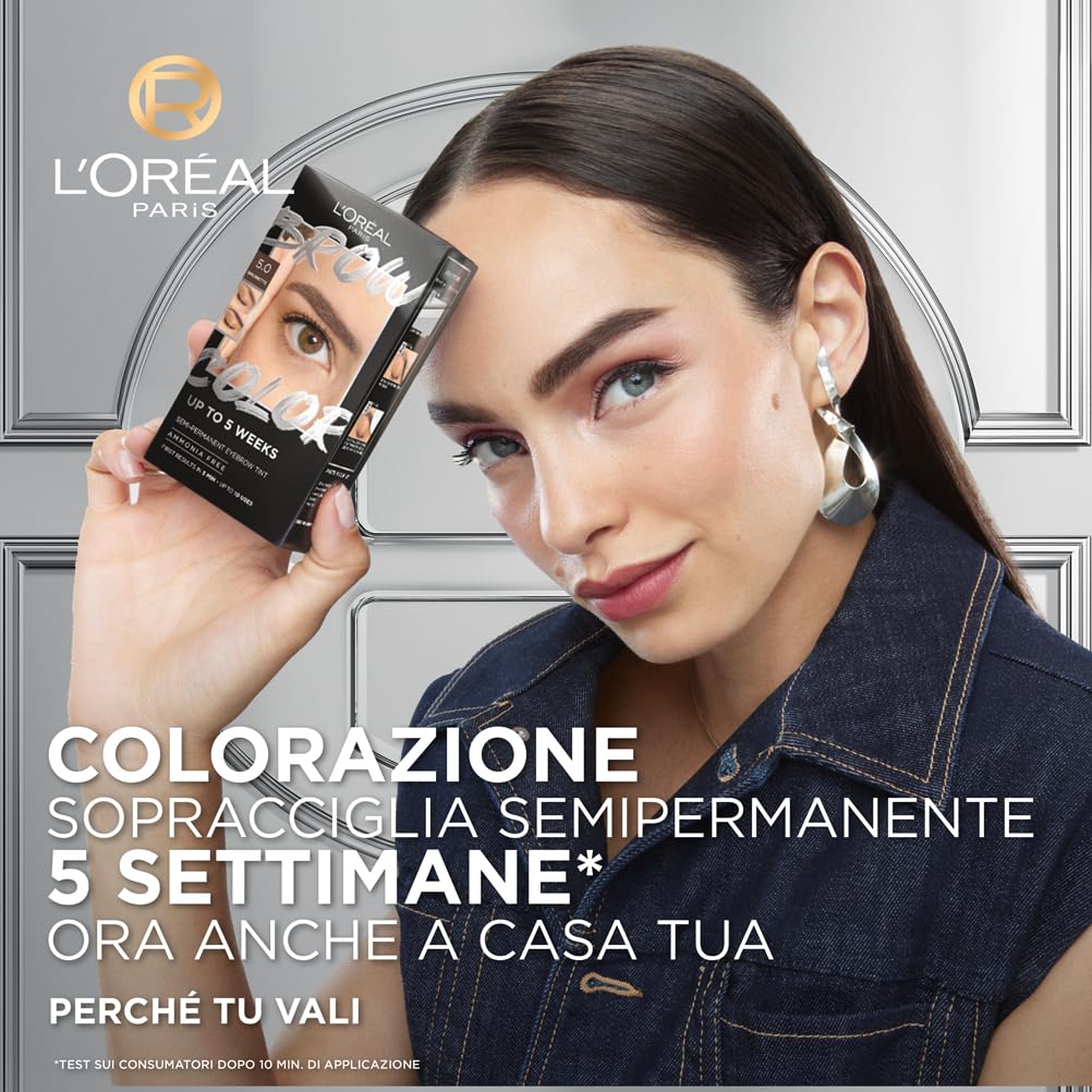 L'Oréal Paris Colorazione Semipermanente per Sopracciglia, Risultati Visibili in 5 minuti, Dura Fino a 5 Settimane, Senza Ammoniaca, Brow Color, Tonalità: 3.0 Castano Scuro