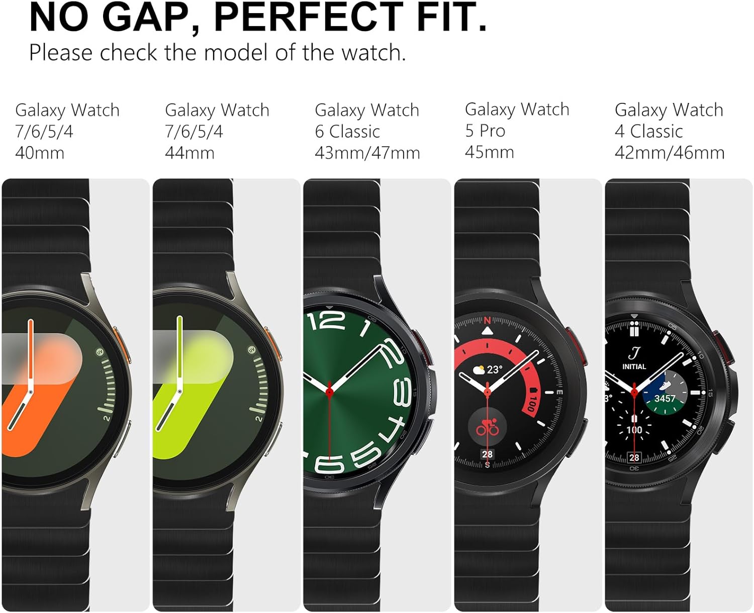 FULLIFE Compatible with Samsung Galaxy Watch 7 6 5 4 Band 40mm 44mm, Stainless Steel Metal with Magnetic Clasp No Gap Band Galaxy Watch 5 Pro/Classic 6/Classic 4/FE for Men 47mm 46mm 45mm, Black - Image 2