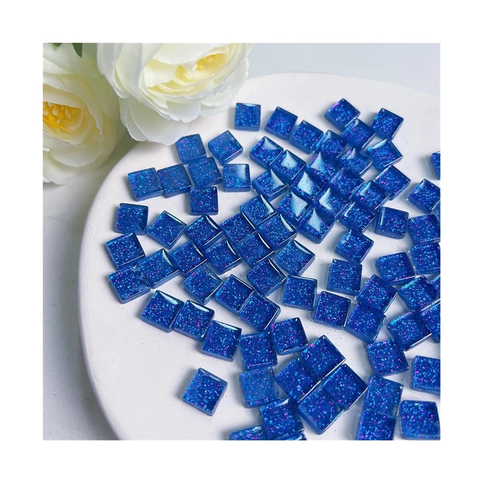 Vaeltor Grass Green 500Pcs Glass Glitter Mosaic Tiles Square Shape For Home Decoration Crafts