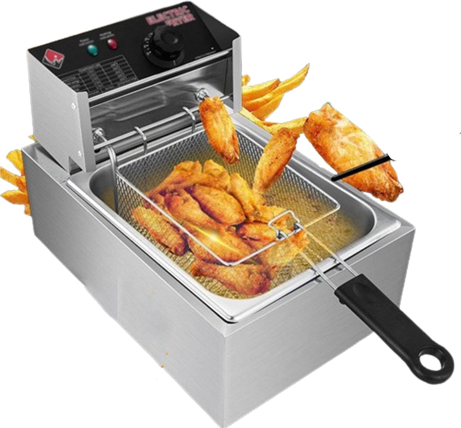 Commercial Electric Fryer, Electric Heating Smart French Fries Maker, Stainless Steel Countertop Deep Gas Fryer, for French Fries Home,Single Cylinder,Single Cylinder