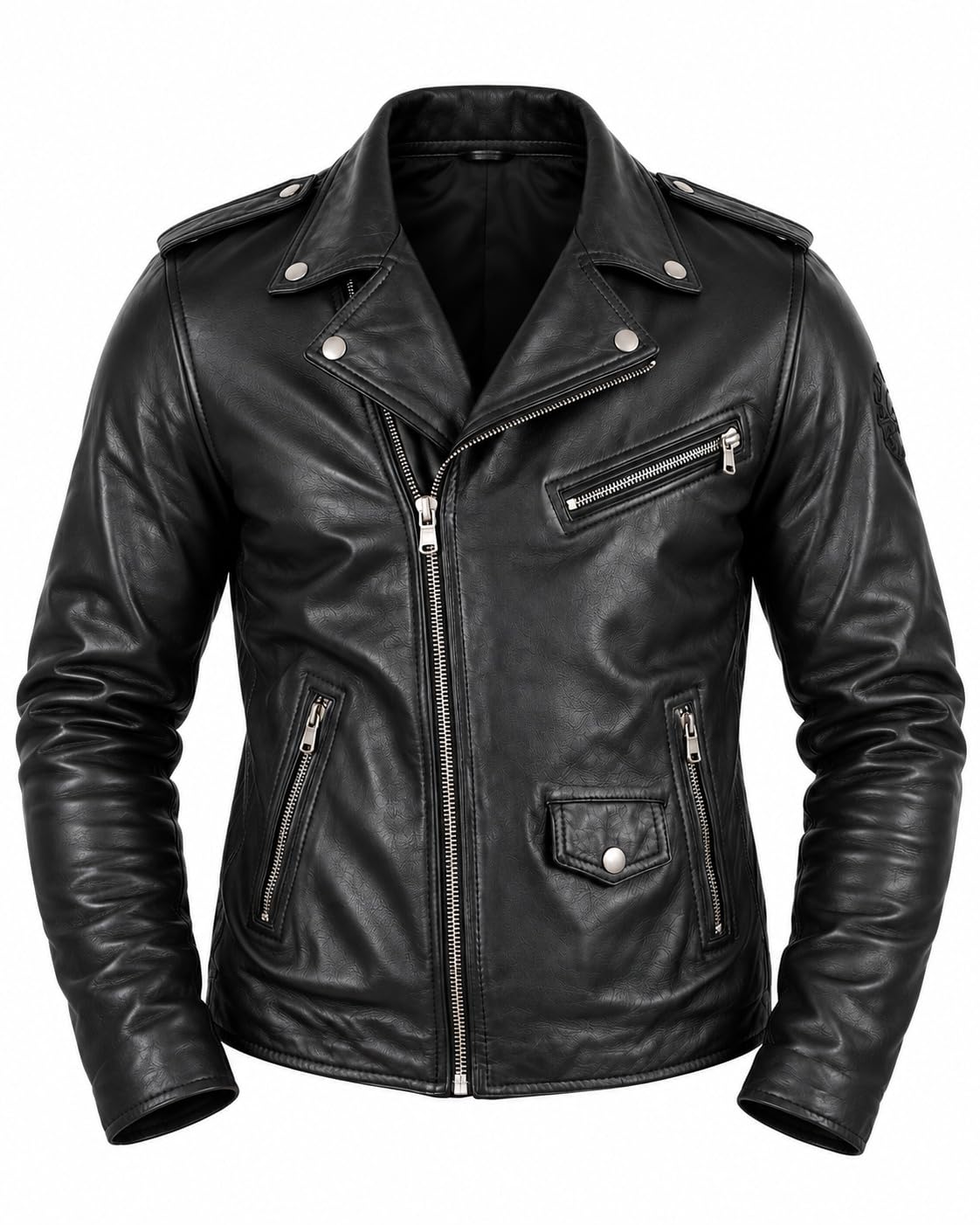 Men's Genuine Cowhide Leather Motorcycle Biker Jacket Classic Casual Coat