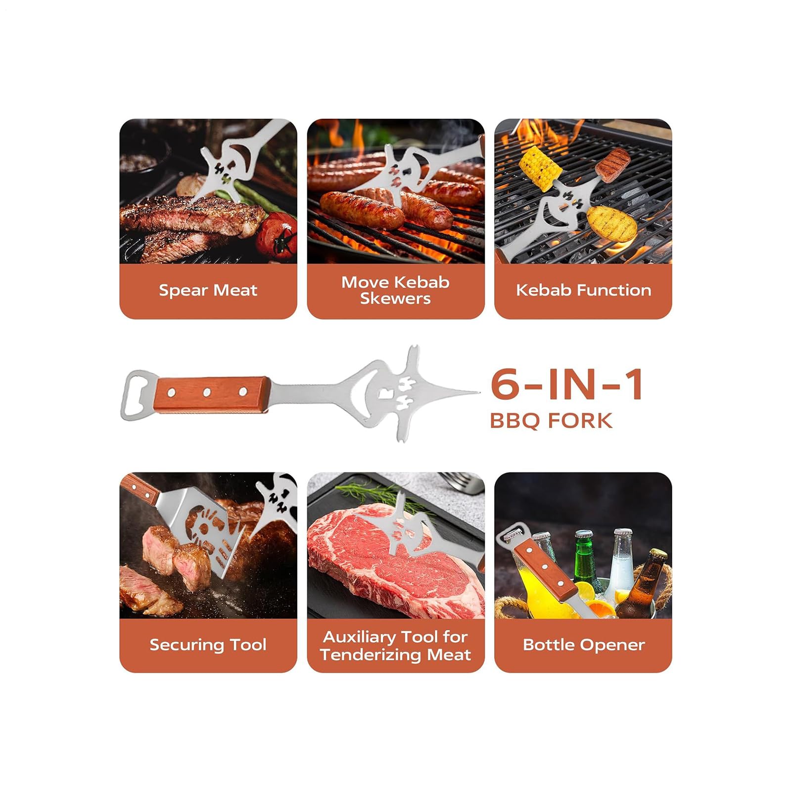 Grillwerkzeug-Set, Edelstahl, kompakt, Spachtel, Zange und