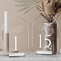 Vista 11 de JINMURY Números de mesa de arco transparente para boda, mesa de acrílico arqueada de 5 x 7 pulgadas, números 1-10 con soportes, letrero de arco