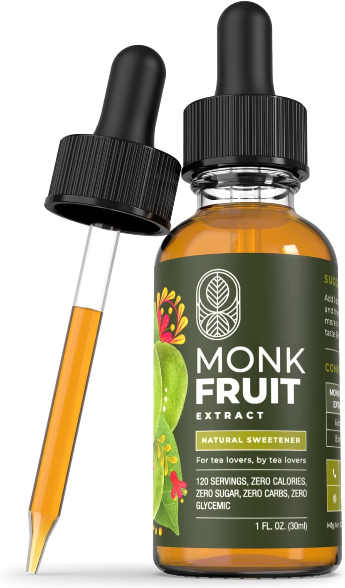 MONK FRUIT SWEETENER LIQUID - MONK FRUIT EXTRACT - No Erythritol, Zero Calories & Sugars, No added water, Keto-friendly, Designed for Tea Lovers