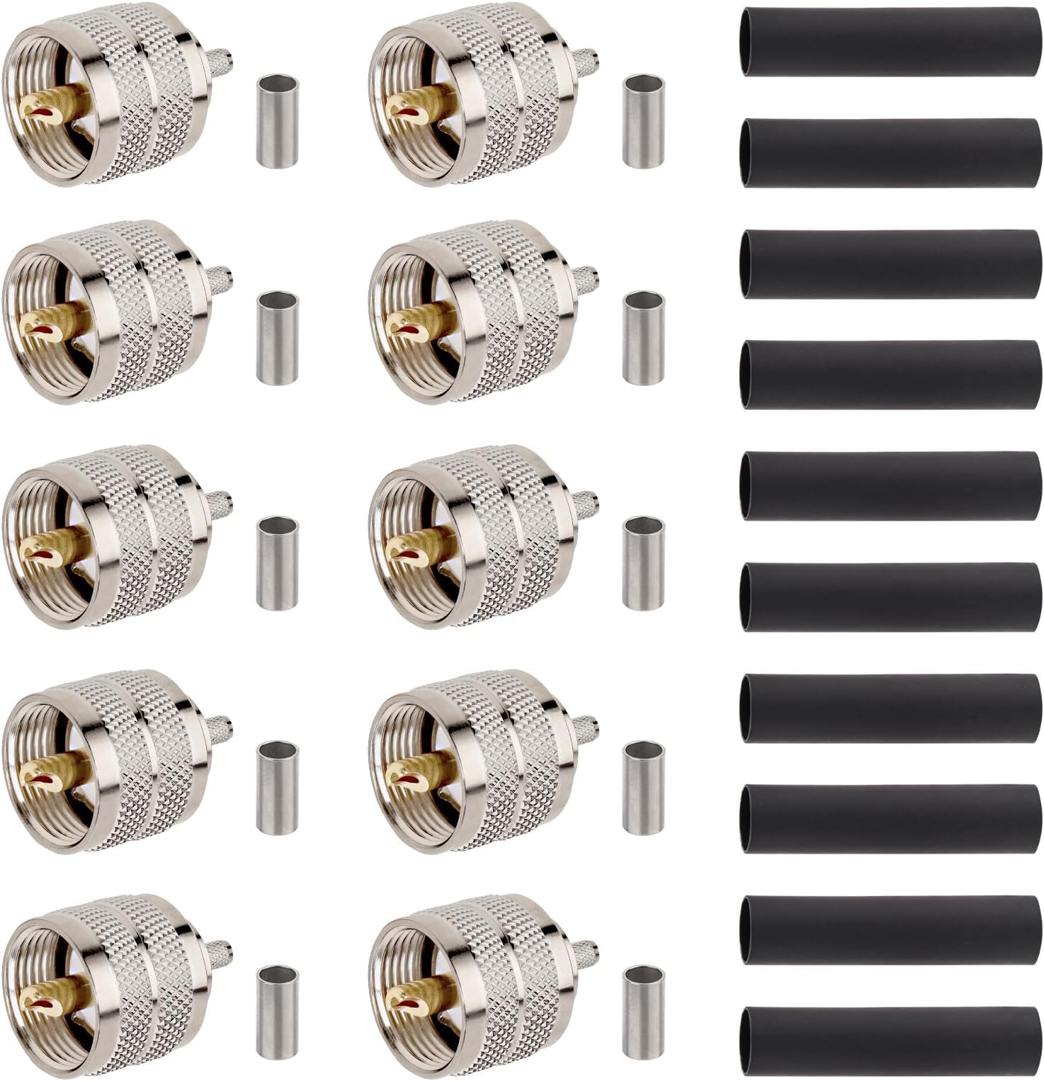 MOOKEERF PL-259 UHF Male Plug Crimp Coax Connector Adapter for RG58 LMR195 RG400 Cable (Pack of 10)