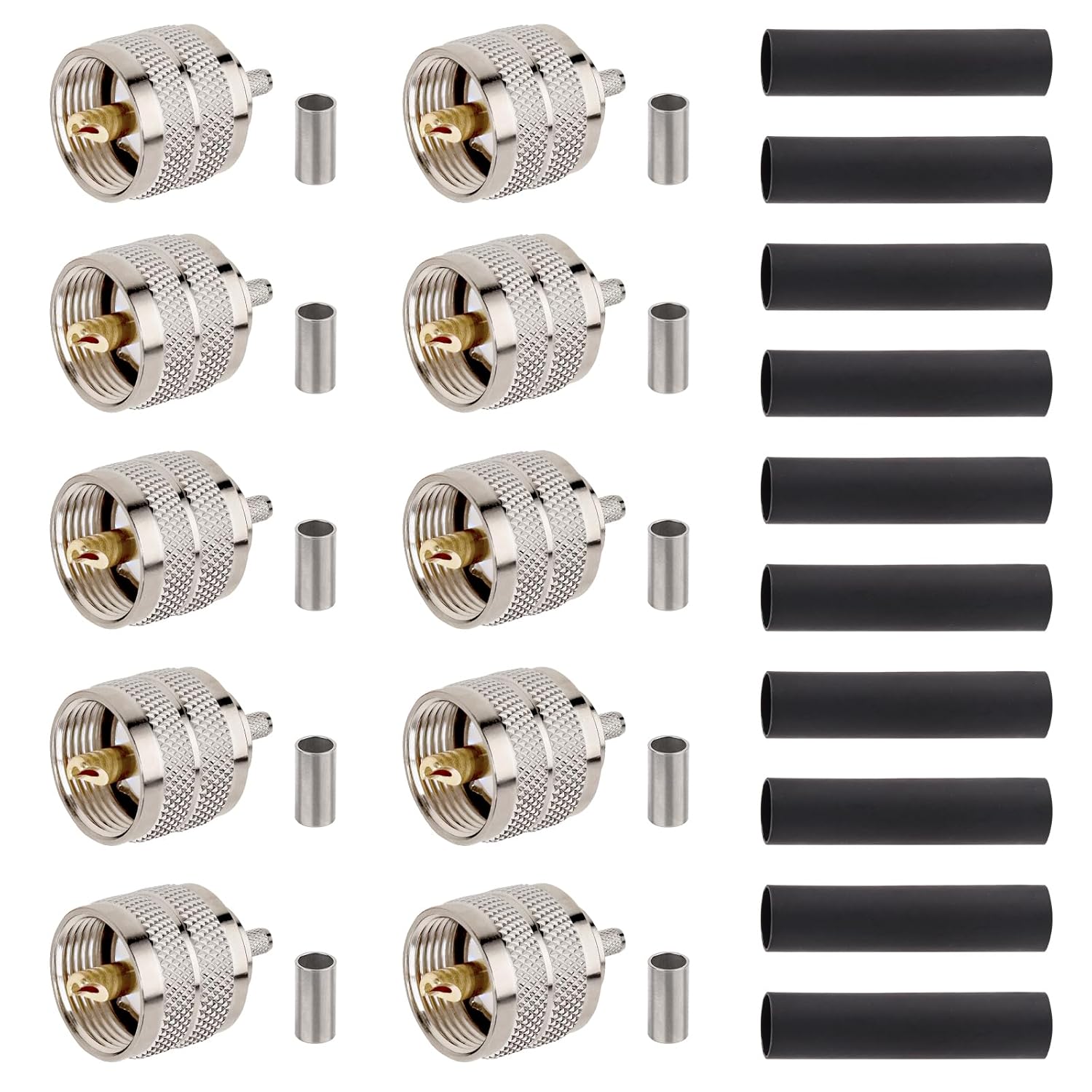 MOOKEERF PL-259 UHF Male Plug Crimp Coax Connector Adapter for RG58 LMR195 RG400 3D-FB KSR195 Cable (Pack of 10)