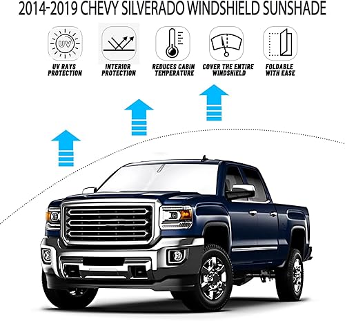 Miniatura 9 de D-Lumina Parasol para parabrisas para GMC Sierra 1500 2500 HD 3500 HD 3500 HD 2014-2018, protector de visera para ventana delantera, bloquea los