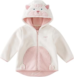 DAVE&BELLA Toddler Hooded Polar Fleece Jacket Animal Shaped Winter Coat | Baby Boys Girls Bunny Cat Dinosaur Monster Jacket with Pocket Full Zip Lightweight Hoodie Outerwear for Spring Autumn Winter