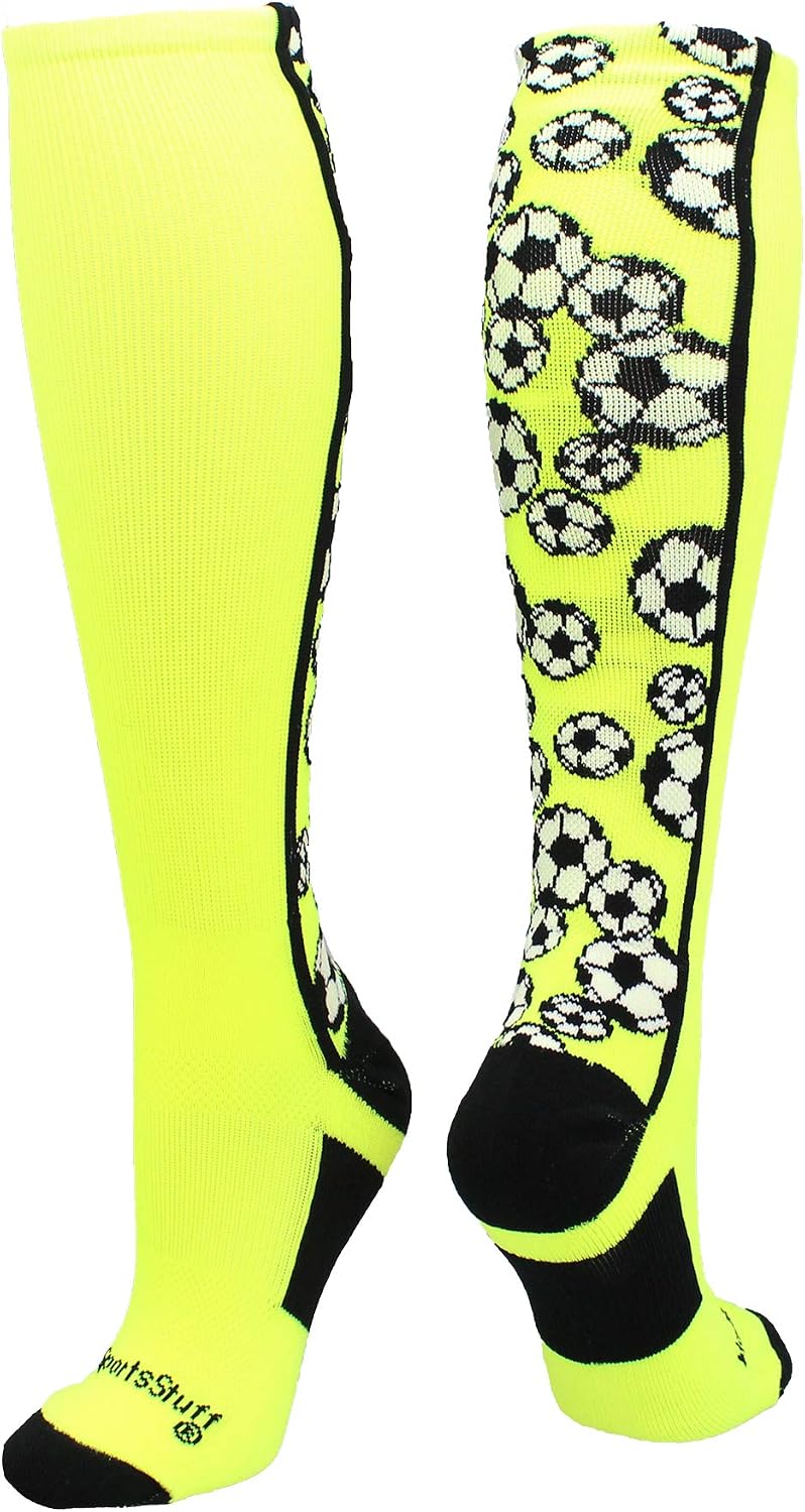 MadSportsStuff Crazy Soccer Socks with Soccer Balls for Girls and Boys Youth Kids Over the Calf Gift Accessories