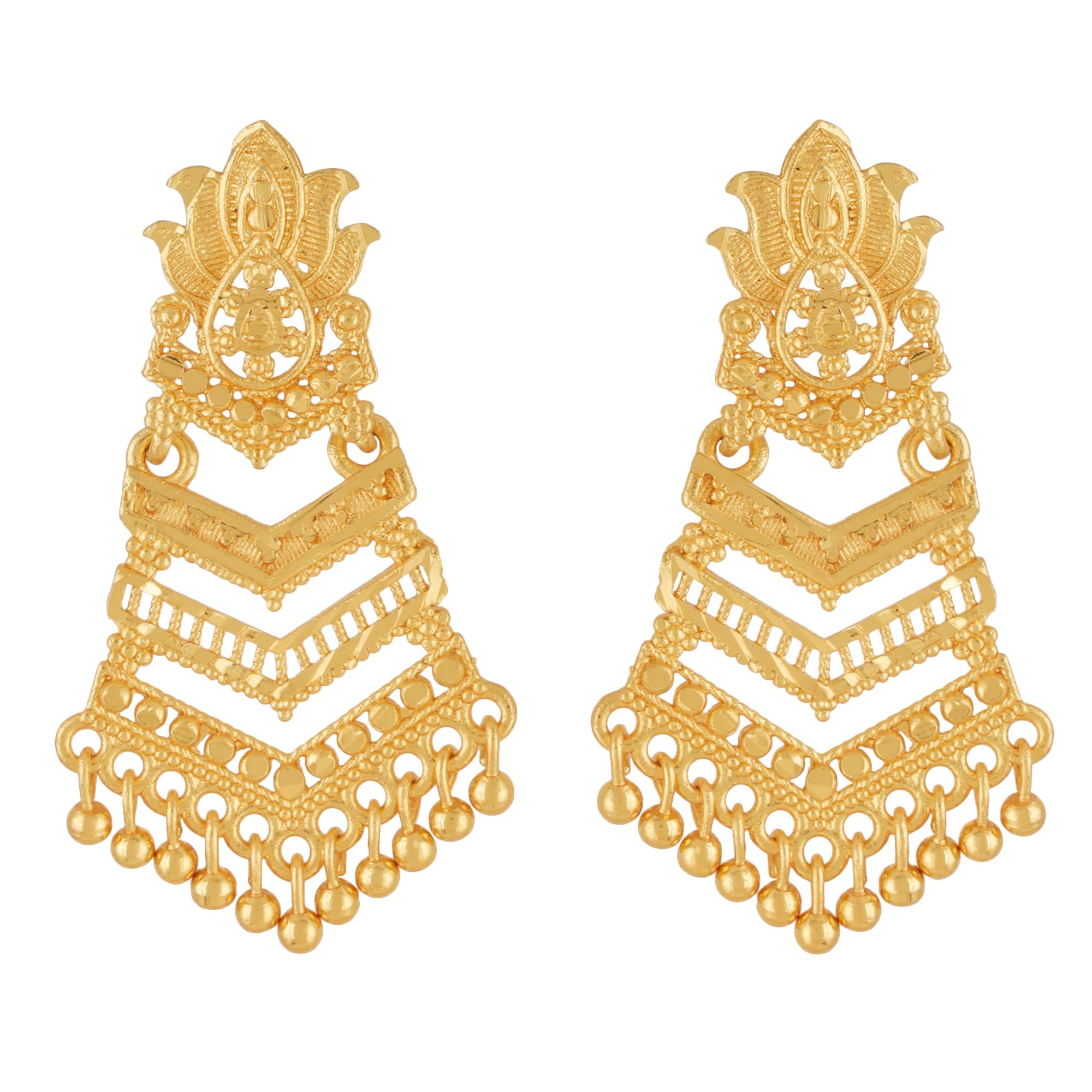 Shreyadzines Traditional Temple Jewellery 18k One Gram Gold Ethnic South Indian Jhumka Dangle Earrings Set For Women