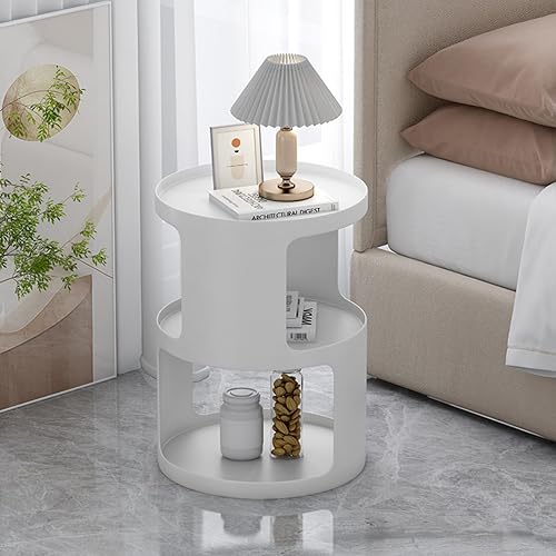 Miniatura 1 de Mesa auxiliar de metal, mesa auxiliar moderna, mesa auxiliar redonda pequeña para sofá, mesita de noche de 3 niveles con almacenamiento para sala de
