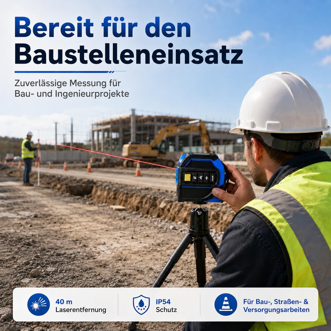 Laser Entfernungsmesser 40 m, 4 in 1 Laser Maßband mit 5 m Maßband, 40 m Laser, 16 m Laser-Fadenkreuzmarkierung, Stativ für Flächen/Pythagoreische/Nivellierung