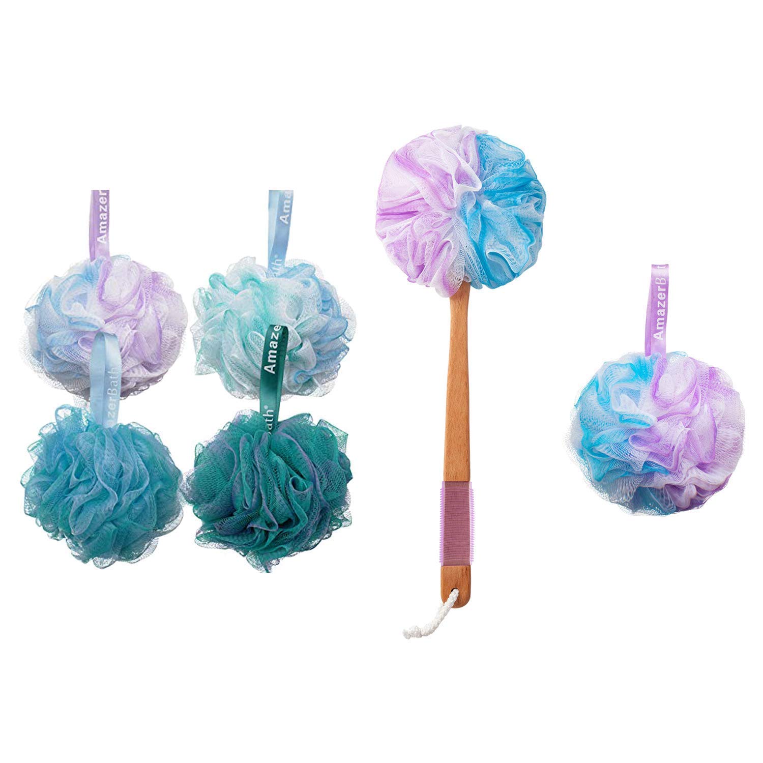 Buy AmazerBath 4 Pack 75g/PCS Shower Sponge Loofahs Balls, Long Wooden