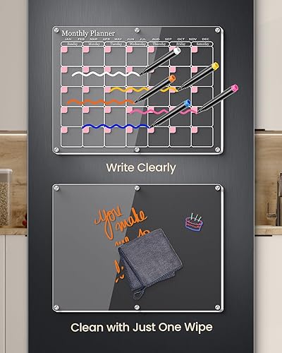 Miniatura 5 de WONDAY Juego de calendario magnético de acrílico transparente para refrigerador, planificador mensual familiar y organizador, pizarra de borrado en