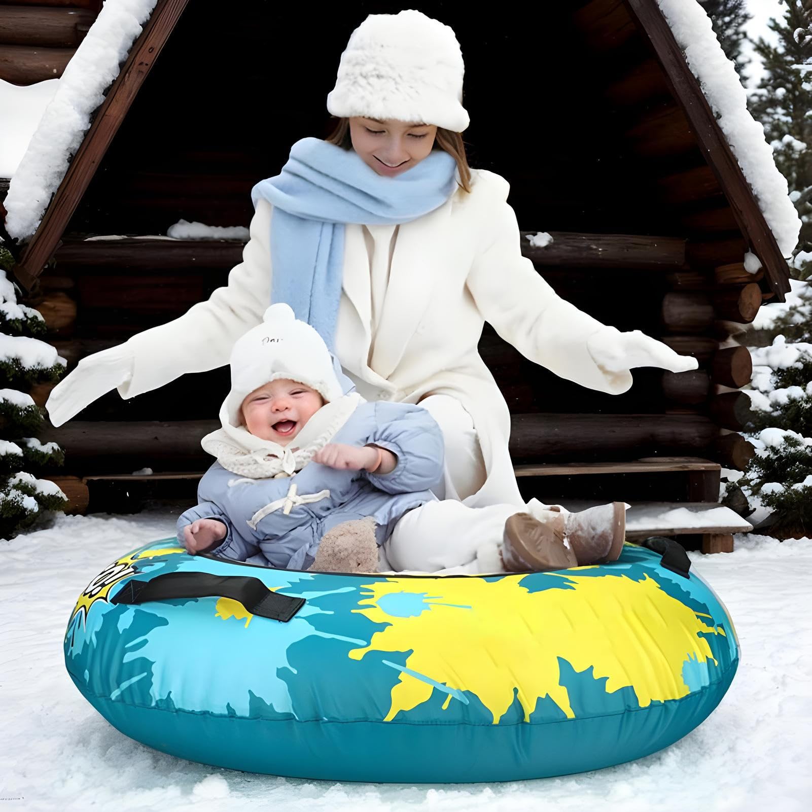 Slitta gonfiabile per tubo da neve invernale tubo da slitta gonfiabile invernale tubo da sci da neve robusto per slittino all'aperto con manici spessi e copertura Oxford per adulti