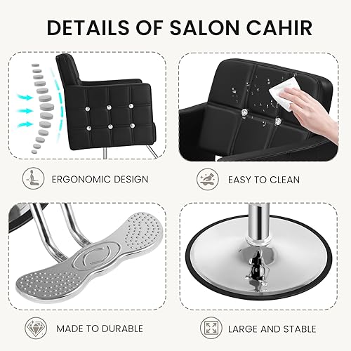 Miniatura 7 de Silla de salón profesional para estilista, bomba hidráulica resistente de 350 libras, silla giratoria de 360 con altura ajustable, silla de