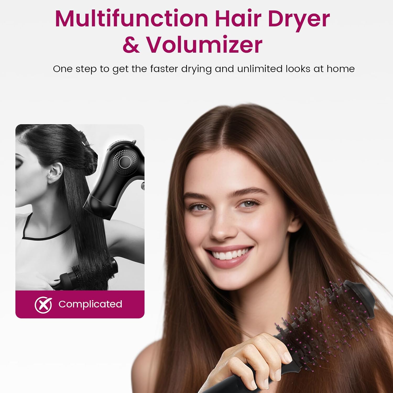 Hair Dryer Brush Blow Dryer in One, Upgraded 4 in 1 Hair Drying Hair Blowout Brush,One Step Hair Dryer and Styler Hot Air Negative Ion Anti-frizz Blowouts, Salon Volumizer & Straightener