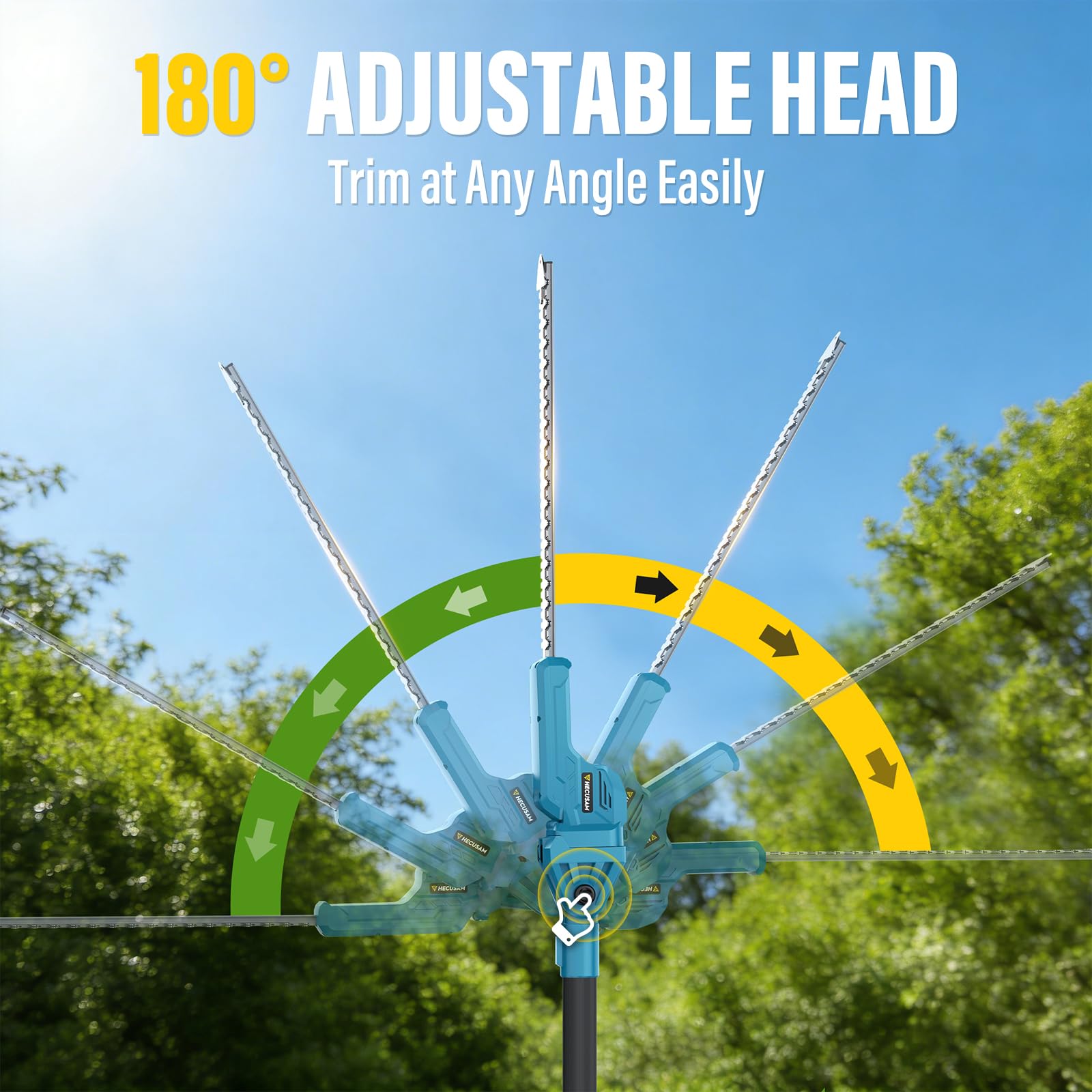 Taille Haie Electrique Telescopique 4,5 m avec Une Taille de 1,80 m, Taille-Haies Électriques avec Lame Double Action 52 cm, 2 * Batteries 4,0Ah, Tête Pivotante 180° Réglable, pour Haies Hautes