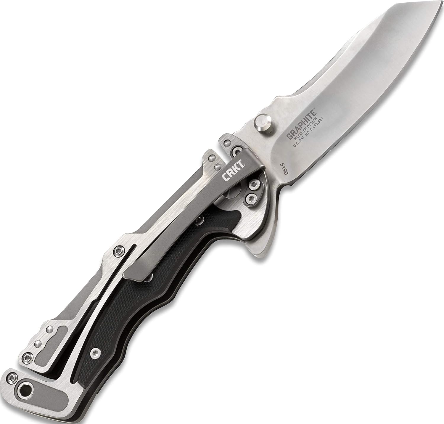 CRKT Graphite EDC Folding Pocket Knife: Everyday Carry, Satin Blade, Integrated Klecker Lock, Skeletonized Handle, Deep Carry Pocket Clip 5190